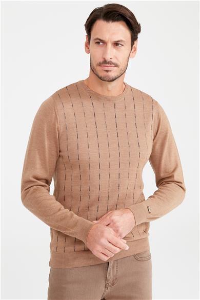 Camel Sıfır Yaka Yün Triko
