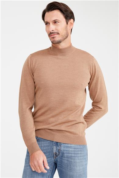 Camel Yarım Balıkçı Yaka Yün Triko