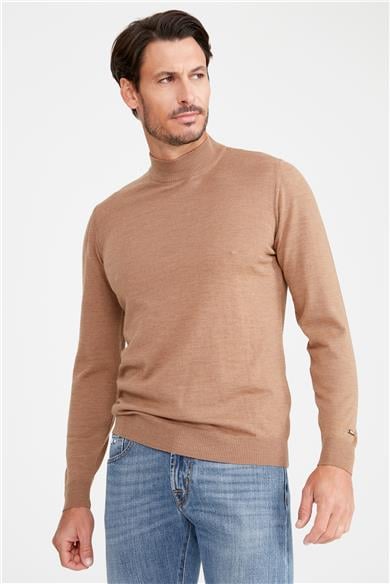 Camel Yarım Balıkçı Yaka Yün Triko