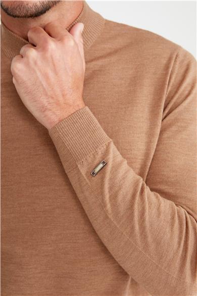 Camel Yarım Balıkçı Yaka Yün Triko