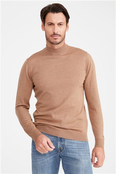 Camel Yarım Balıkçı Yaka Yün Triko