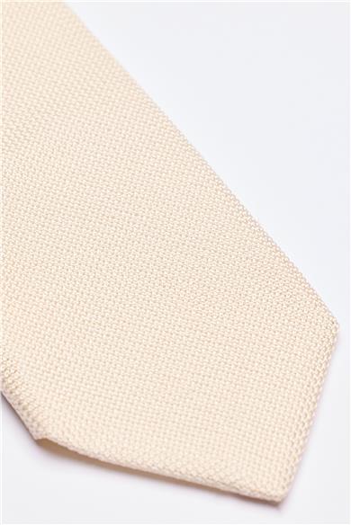Ekru 7 Fold Örgü İpek Kravat