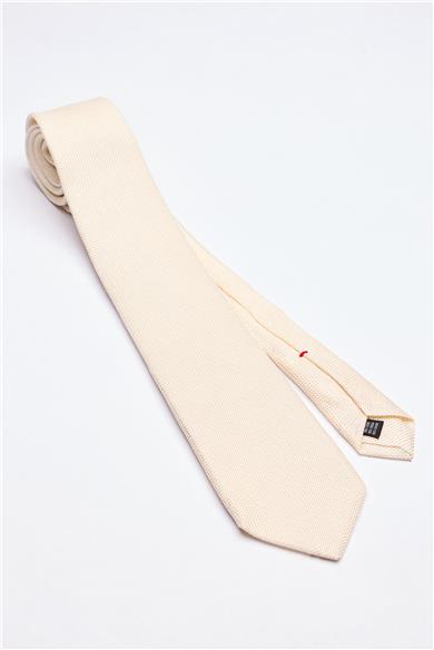 Ekru 7 Fold Örgü İpek Kravat