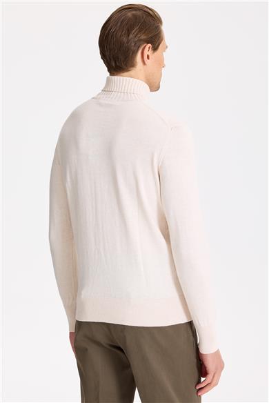 Ekru Balıkçı Yaka Pamuk Triko