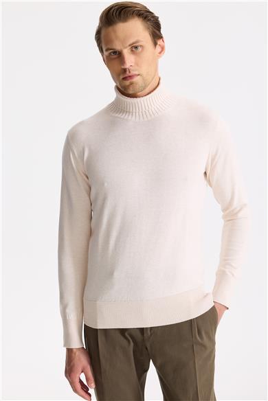 Ekru Balıkçı Yaka Pamuk Triko