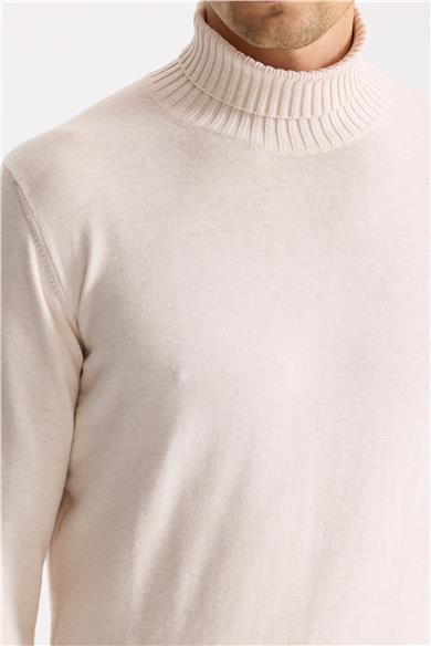 Ekru Balıkçı Yaka Pamuk Triko