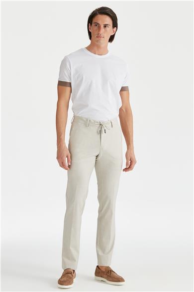 Ekru Beli Bağcıklı Erkek Pantolon
