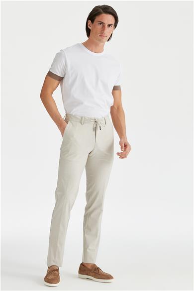 Ekru Beli Bağcıklı Erkek Pantolon