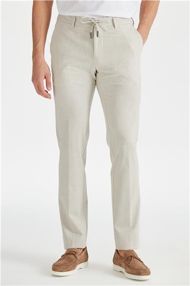 Ekru Beli Bağcıklı Erkek Pantolon