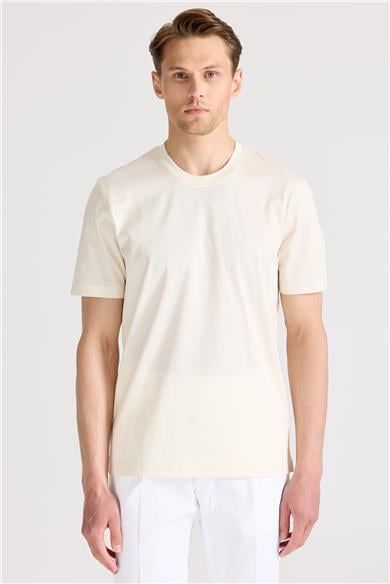 Ekru Filo Di Scozia Pamuk  T-Shirt