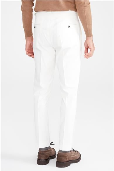 Ekru Kemersiz Pileli Pamuk Pantolon