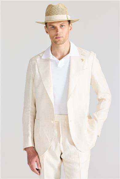 Ekru Keten Takım Elbise