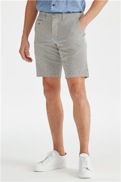 Ekru Lacivert Çizgili Pamuk Şort