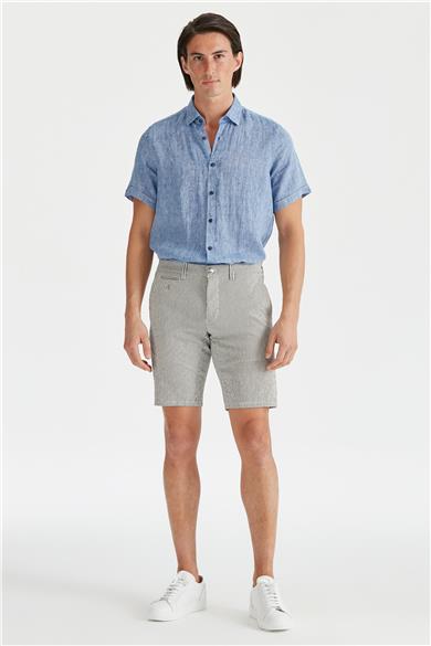 Ekru Lacivert Çizgili Pamuk Şort