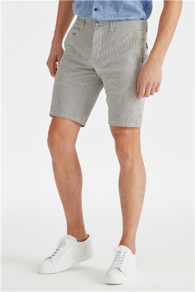 Ekru Lacivert Çizgili Pamuk Şort