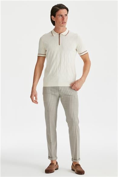 Ekru Polo Yaka Erkek Pamuk Triko