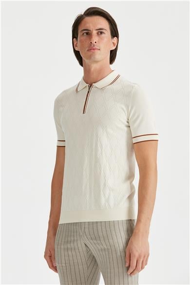 Ekru Polo Yaka Erkek Pamuk Triko