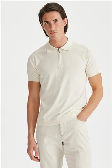 Ekru Polo Yaka Pamuk Triko