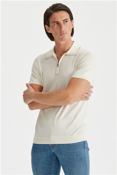 Ekru Polo Yaka Pamuk Triko