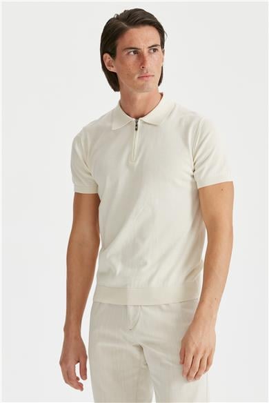 Ekru Polo Yaka Pamuk Triko