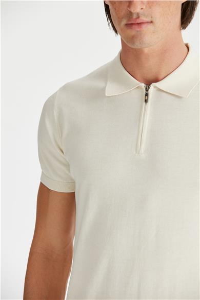 Ekru Polo Yaka Pamuk Triko
