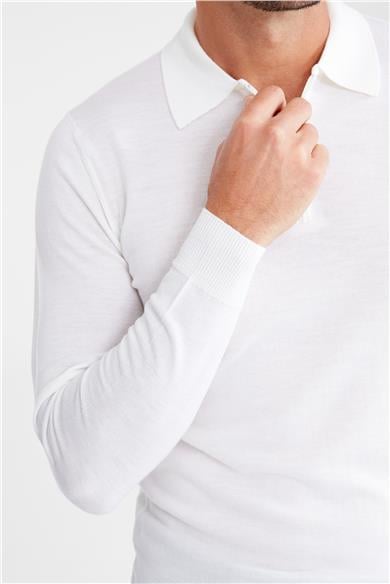 Ekru Polo Yaka Yün Triko