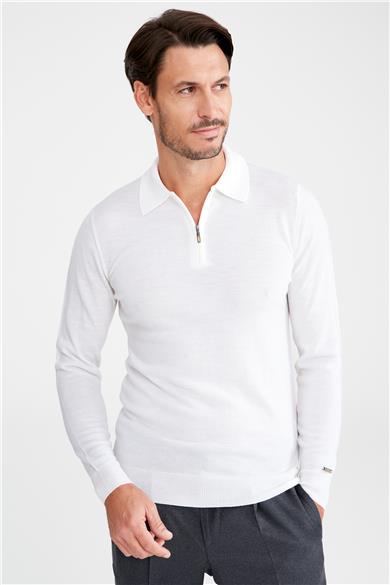 Ekru Polo Yaka Yün Triko