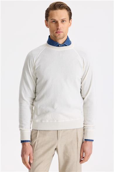 Ekru Sıfır Yaka Kaşmir Triko