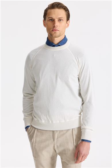 Ekru Sıfır Yaka Kaşmir Triko