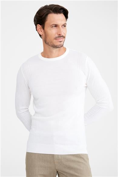 Ekru Sıfır Yaka Yün Triko