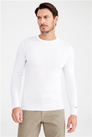 Ekru Sıfır Yaka Yün Triko