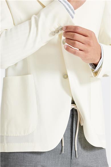 Ekru Yün Keten Blazer 