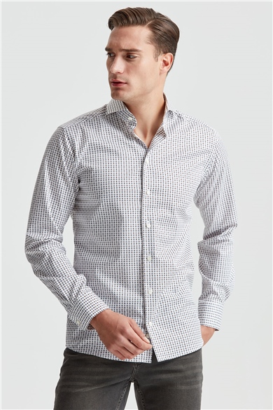 Eton Gri Kahve Desenli Erkek Gömlek