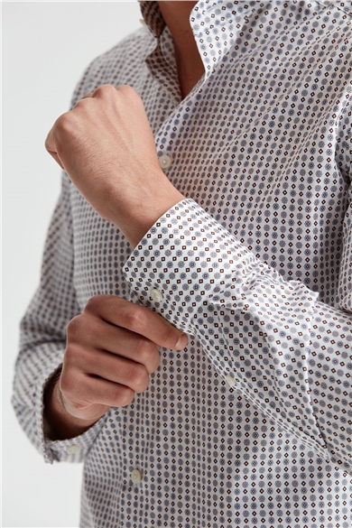 Eton Gri Kahve Desenli Erkek Gömlek