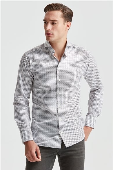 Eton Gri Kahve Desenli Erkek Gömlek