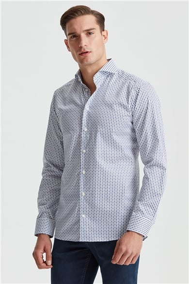 Eton Mavi Mor Desenli Erkek Gömlek