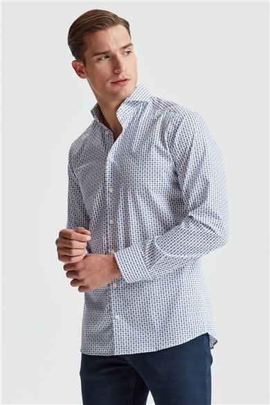 Eton Mavi Mor Desenli Erkek Gömlek