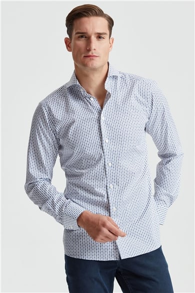 Eton Mavi Mor Desenli Erkek Gömlek