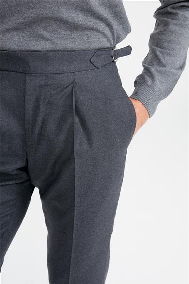 Füme Kemersiz Pileli Yün Pantolon