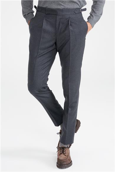 Füme Kemersiz Pileli Yün Pantolon