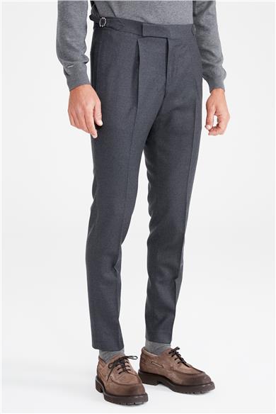 Füme Kemersiz Pileli Yün Pantolon