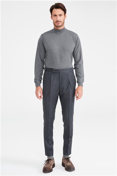 Füme Kemersiz Pileli Yün Pantolon