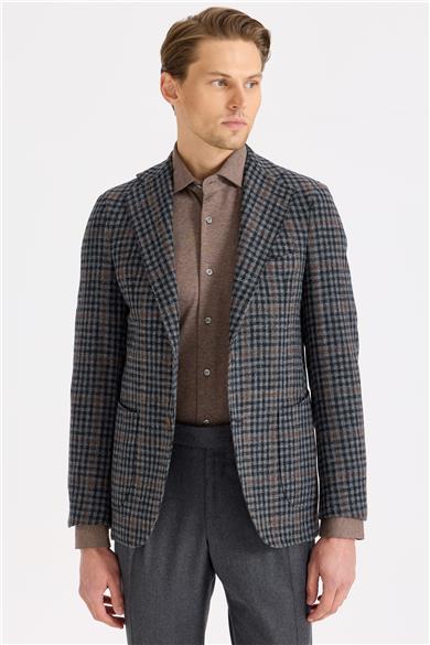 Füme Kiremit Kareli Yün Ceket