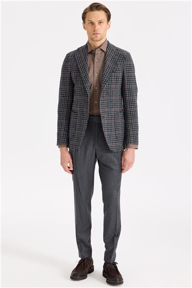 Füme Kiremit Kareli Yün Ceket