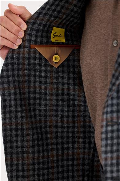 Füme Kiremit Kareli Yün Ceket