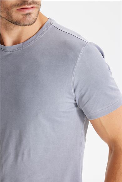 Füme Sıfır Yaka Oxford Teknik Kumaş T-shirt