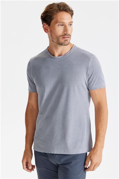 Füme Sıfır Yaka Oxford Teknik Kumaş T-shirt