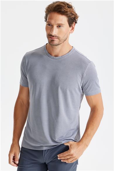 Füme Sıfır Yaka Oxford Teknik Kumaş T-shirt