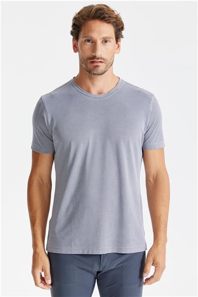 Füme Sıfır Yaka Oxford Teknik Kumaş T-shirt