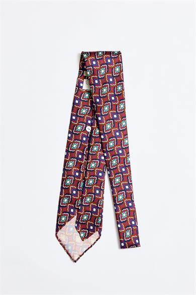 Fuşya Mavi Astarsız 5 Fold İpek Kravat